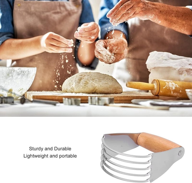 Beufee Dough Blender, Stainless Steel Pastry Cutter Heavy Duty Dough Cutter with Blades Pastry Blender and Butter Cutter Dough Flour Metal Mixer Cutter Portable Pastry Cutter for Baking Home, Wood Handle - Image 4